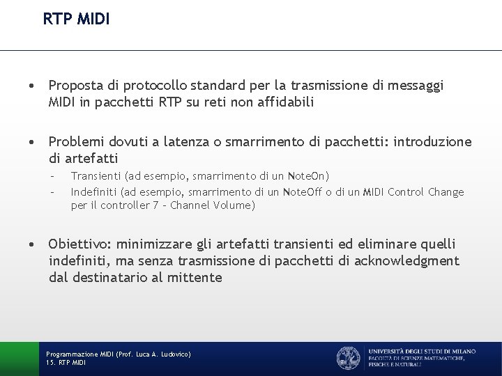 RTP MIDI • Proposta di protocollo standard per la trasmissione di messaggi MIDI in