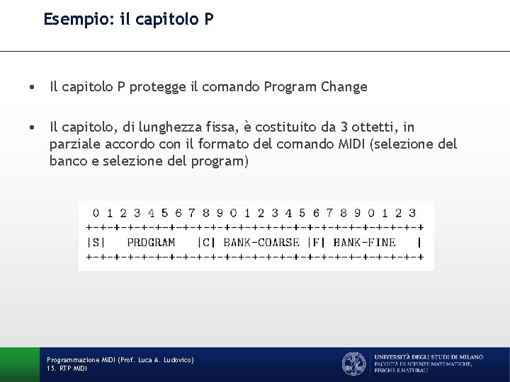 Esempio: il capitolo P • Il capitolo P protegge il comando Program Change •