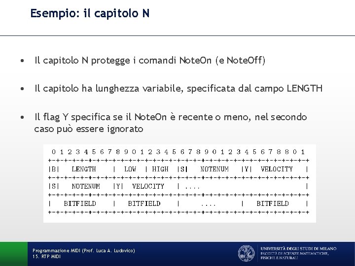 Esempio: il capitolo N • Il capitolo N protegge i comandi Note. On (e