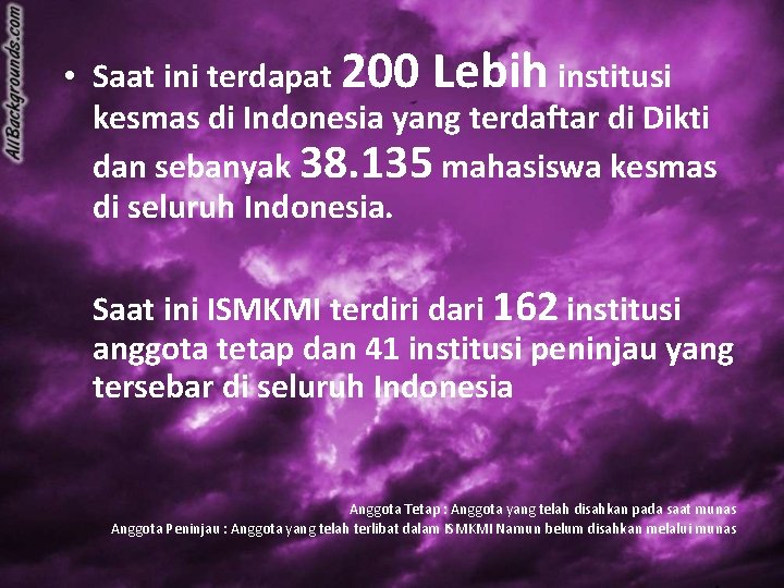  • Saat ini terdapat 200 Lebih institusi kesmas di Indonesia yang terdaftar di