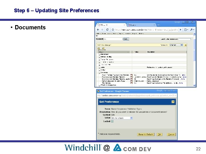 Step 6 – Updating Site Preferences • Documents @ 22 