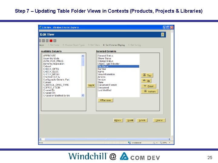 Step 7 – Updating Table Folder Views in Contexts (Products, Projects & Libraries) @