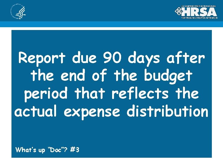 Report due 90 days after the end of the budget period that reflects the