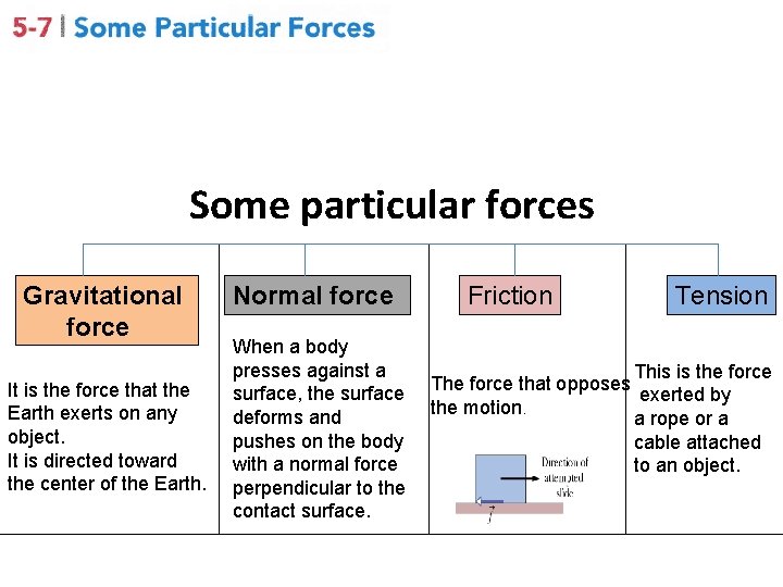 Some particular forces Gravitational force It is the force that the Earth exerts on