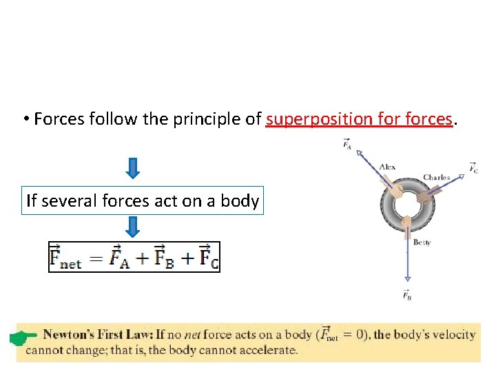  • Forces follow the principle of superposition forces. If several forces act on