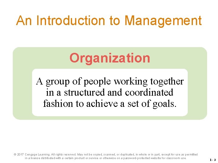 An Introduction to Management Organization A group of people working together in a structured