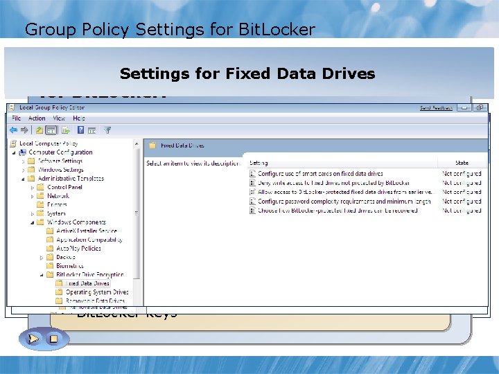 Group Policy Settings for Bit. Locker Local Group Policy Settings for. Operating Removable Data