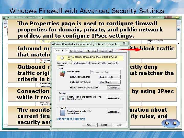 Windows Firewall with Advanced Security Settings Windows Firewall with Security filtersfirewall incoming and The