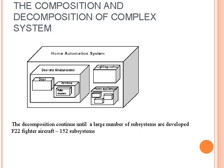 THE COMPOSITION AND DECOMPOSITION OF COMPLEX SYSTEM The decomposition continue until a large number