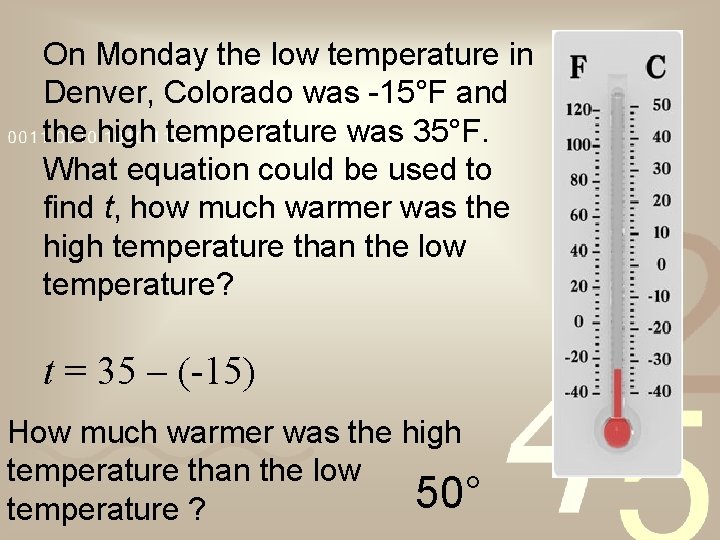 On Monday the low temperature in Denver, Colorado was -15°F and the high temperature
