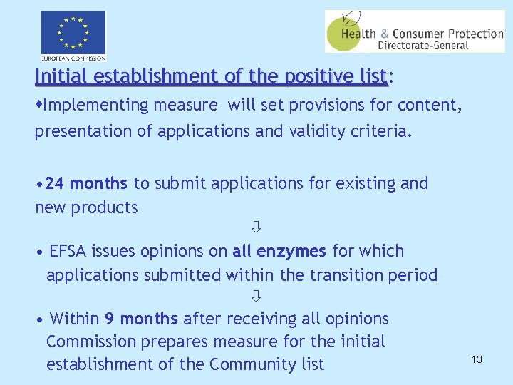 Initial establishment of the positive list: Implementing measure will set provisions for content, presentation