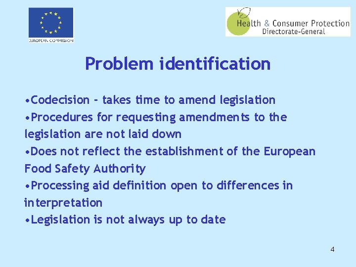 Problem identification • Codecision - takes time to amend legislation • Procedures for requesting