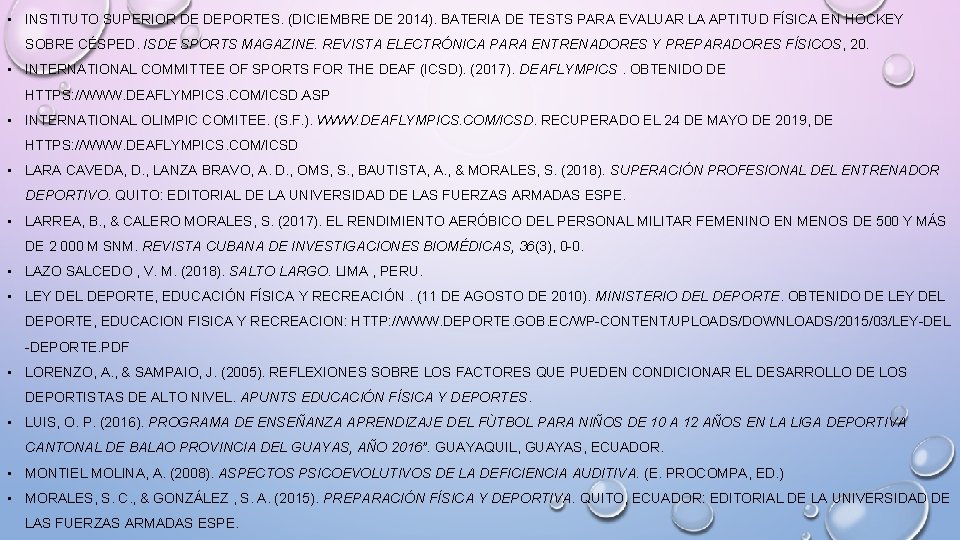  • INSTITUTO SUPERIOR DE DEPORTES. (DICIEMBRE DE 2014). BATERIA DE TESTS PARA EVALUAR