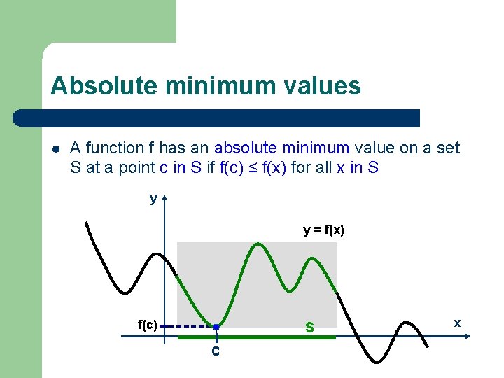 Absolute minimum values l A function f has an absolute minimum value on a