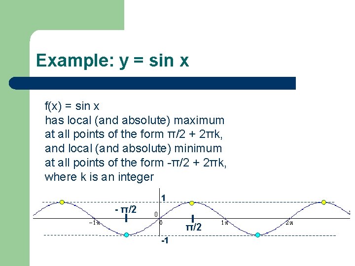 Example: y = sin x f(x) = sin x has local (and absolute) maximum