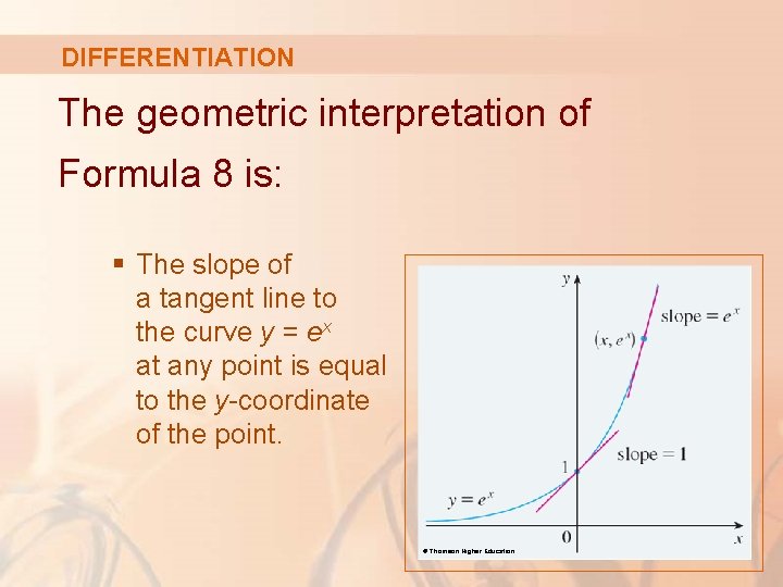 DIFFERENTIATION The geometric interpretation of Formula 8 is: § The slope of a tangent