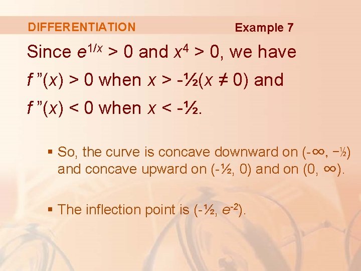 DIFFERENTIATION Example 7 Since e 1/x > 0 and x 4 > 0, we