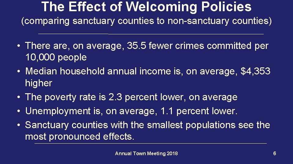 The Effect of Welcoming Policies (comparing sanctuary counties to non-sanctuary counties) • There are,