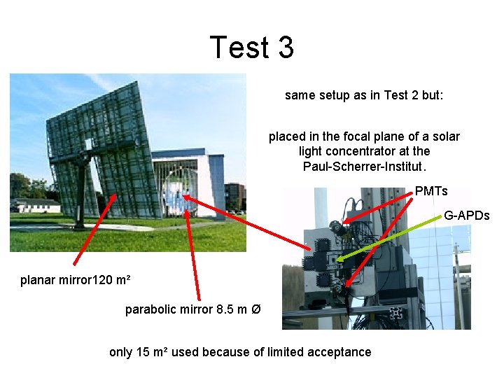 Test 3 same setup as in Test 2 but: placed in the focal plane