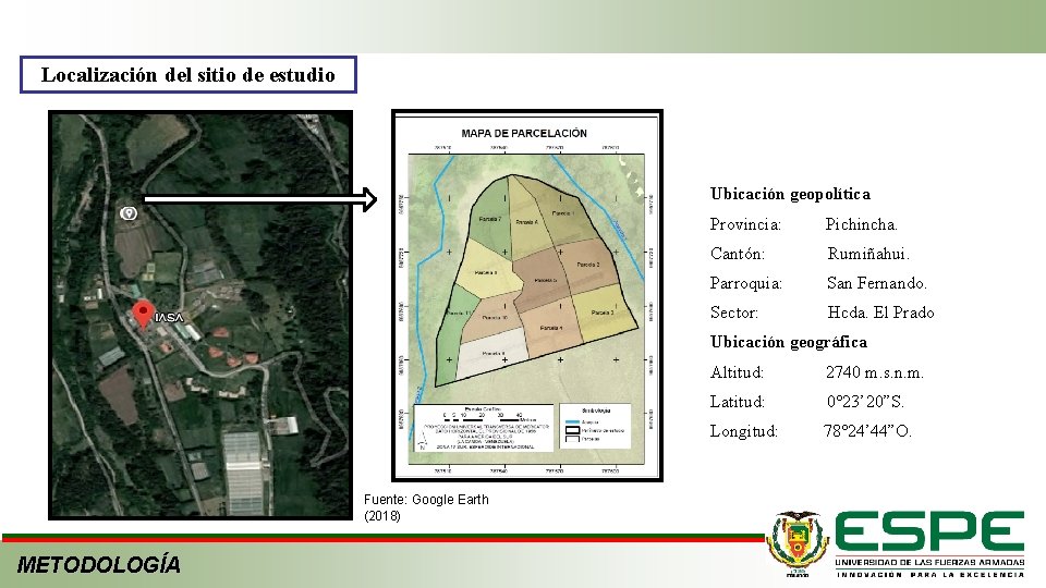 Localización del sitio de estudio Ubicación geopolítica Provincia: Pichincha. Cantón: Rumiñahui. Parroquia: San Fernando.