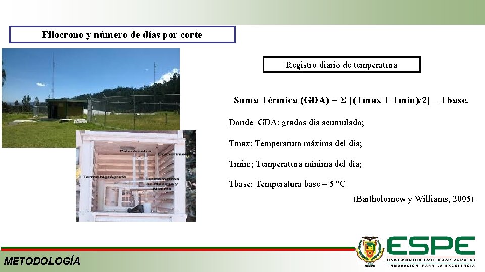 Filocrono y número de días por corte Registro diario de temperatura Suma Térmica (GDA)