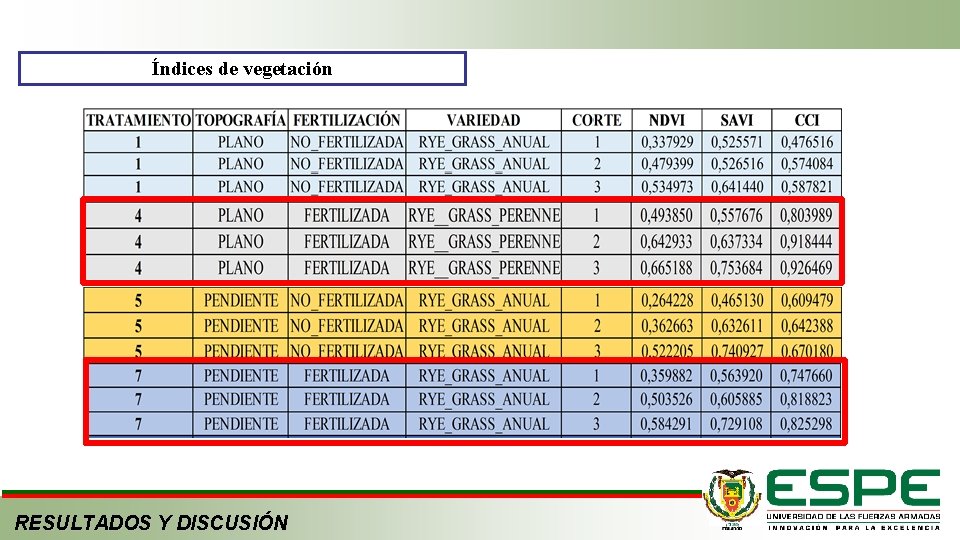 Índices de vegetación RESULTADOS Y DISCUSIÓN 