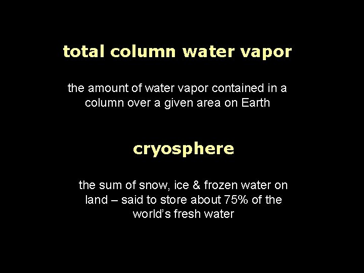 total column water vapor the amount of water vapor contained in a column over