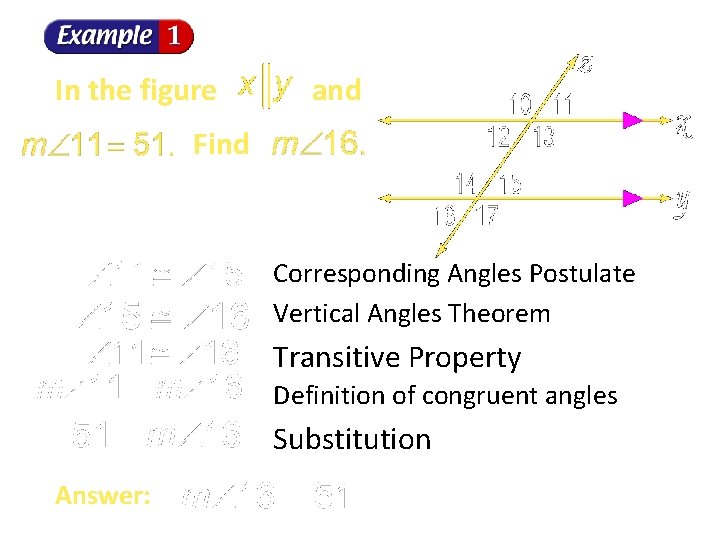 In the figure and Find Corresponding Angles Postulate Vertical Angles Theorem Transitive Property Definition