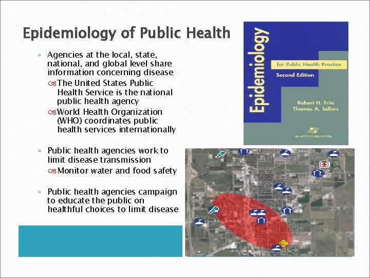 Epidemiology of Public Health ◦ Agencies at the local, state, national, and global level