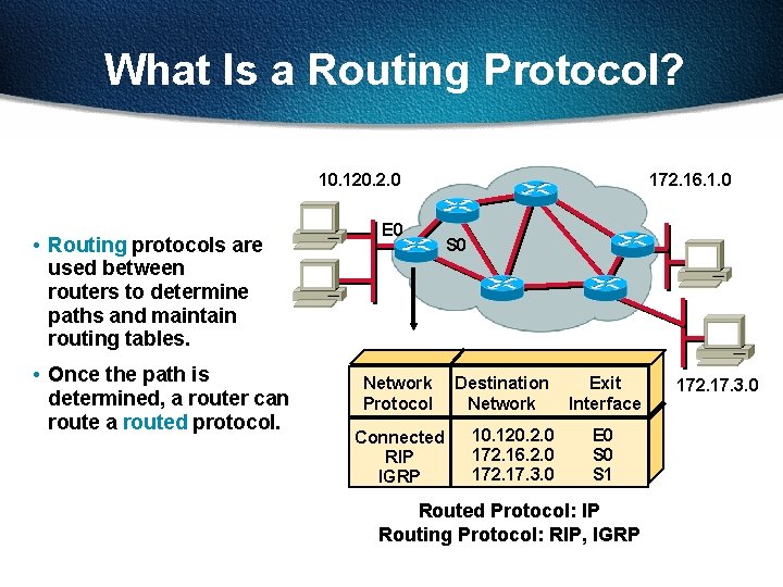 What Is a Routing Protocol? 10. 120. 2. 0 • Routing protocols are used