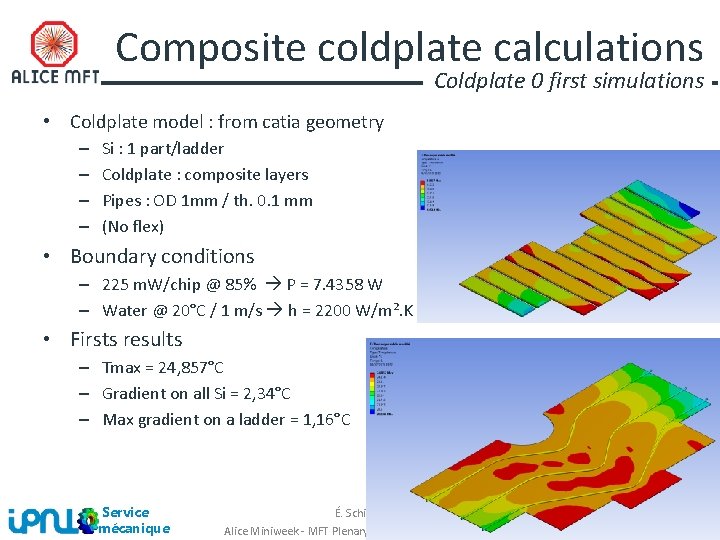 Composite coldplate calculations Coldplate 0 first simulations • Coldplate model : from catia geometry