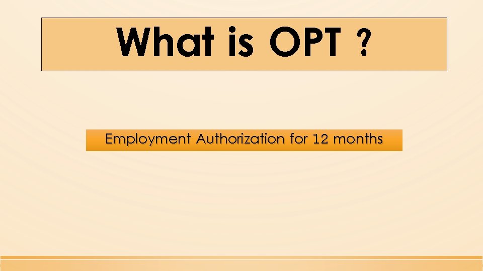 What is OPT ? Employment Authorization for 12 months 