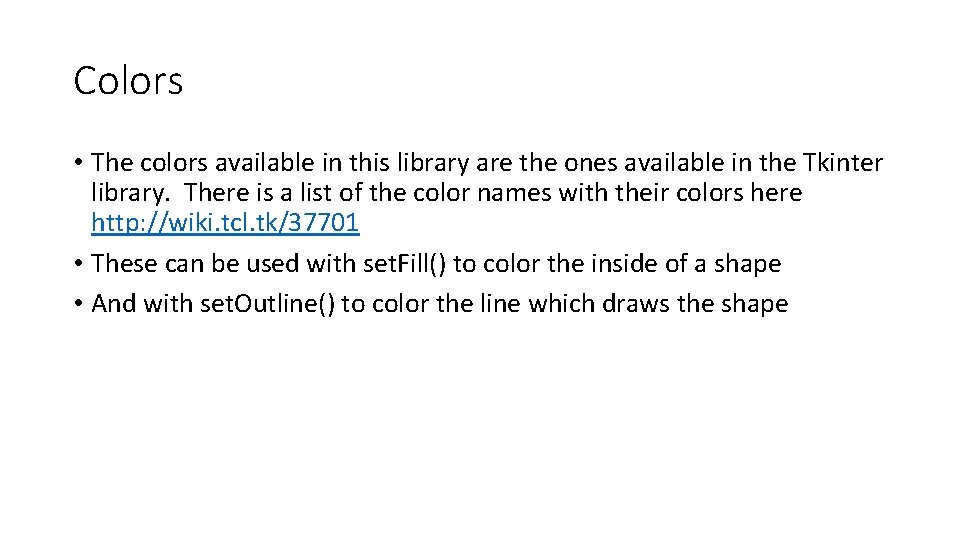 Colors • The colors available in this library are the ones available in the