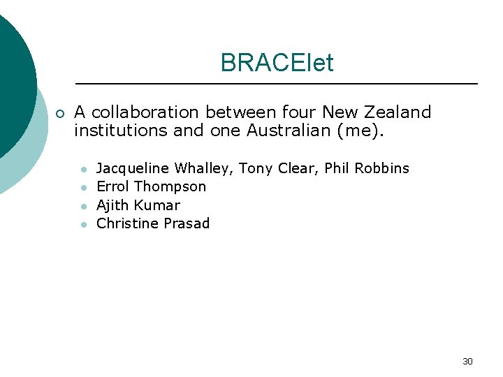 BRACElet ¡ A collaboration between four New Zealand institutions and one Australian (me). l