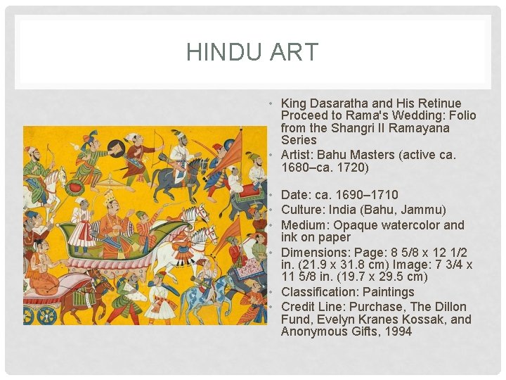 HINDU ART • King Dasaratha and His Retinue Proceed to Rama's Wedding: Folio from