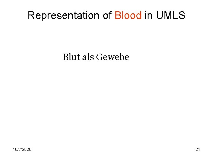 Representation of Blood in UMLS Blut als Gewebe 10/7/2020 21 