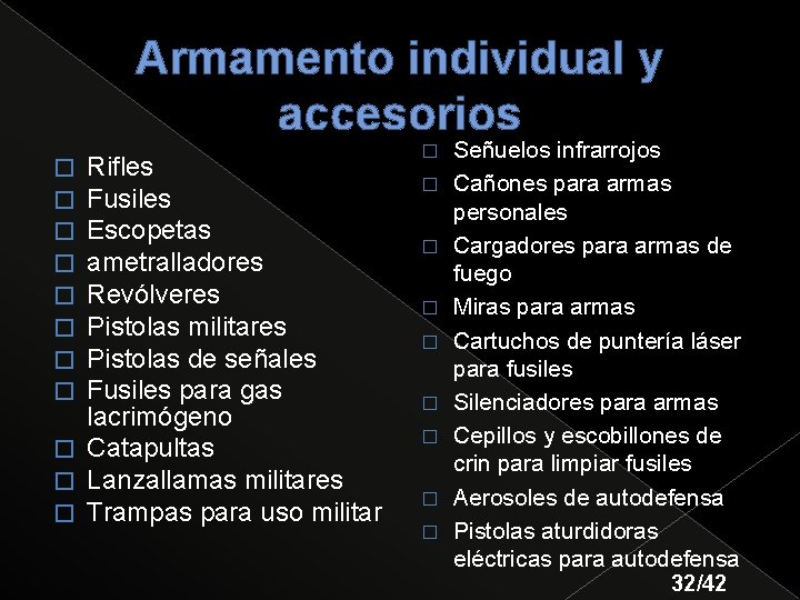 Armamento individual y accesorios Rifles Fusiles Escopetas ametralladores Revólveres Pistolas militares Pistolas de señales