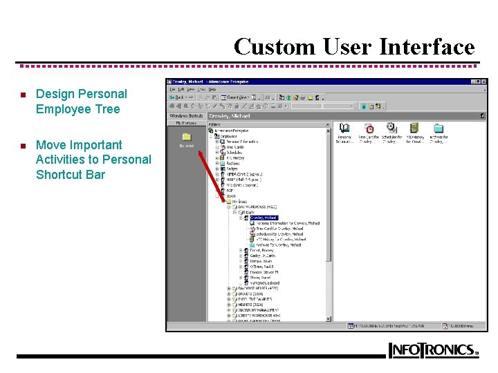 Custom User Interface n Design Personal Employee Tree n Move Important Activities to Personal