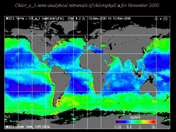 Chlor_a_3 semi-analytical retrievals of chlorophyll a for November 2000 