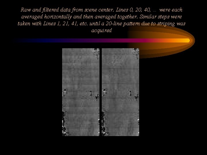 Raw and filtered data from scene center. Lines 0, 20, 40, … were each