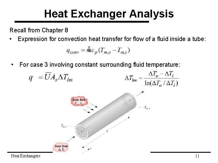 Heat Exchanger Analysis Recall from Chapter 8 • Expression for convection heat transfer for