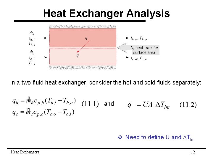 Heat Exchanger Analysis In a two-fluid heat exchanger, consider the hot and cold fluids