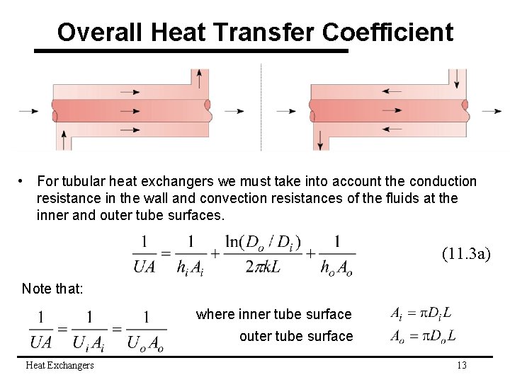 Overall Heat Transfer Coefficient • For tubular heat exchangers we must take into account