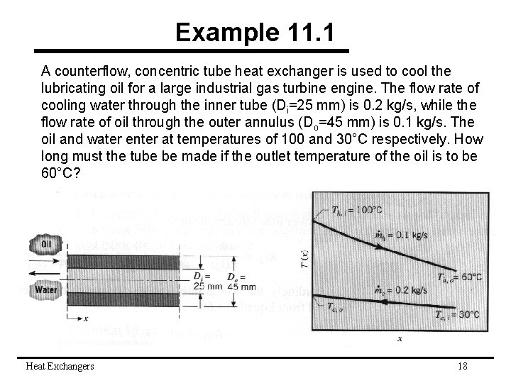 Example 11. 1 A counterflow, concentric tube heat exchanger is used to cool the