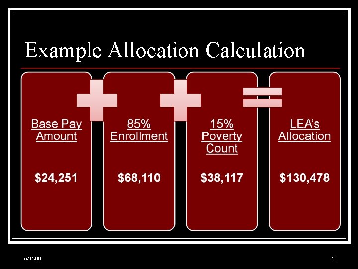 Example Allocation Calculation 5/11/09 10 