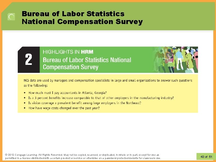 Bureau of Labor Statistics National Compensation Survey © 2012 Learning. All Rights Reserved. May