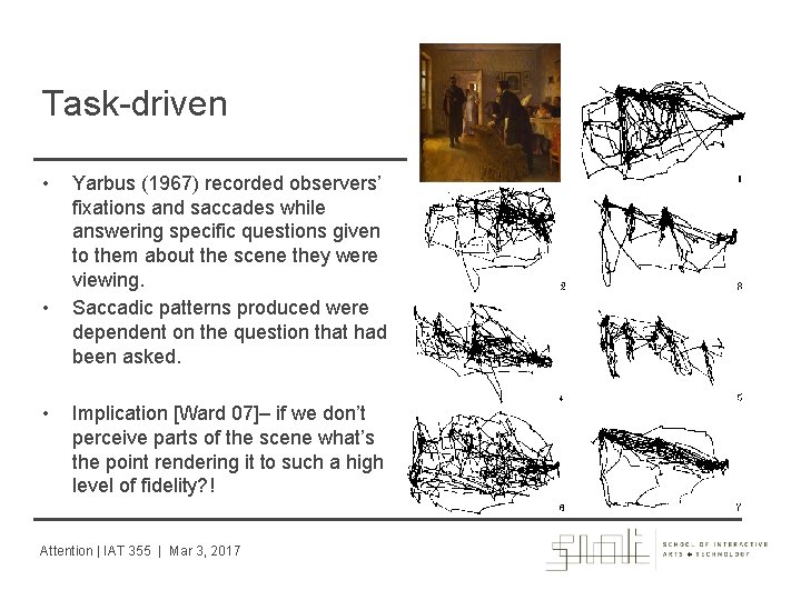 Task-driven • • • Yarbus (1967) recorded observers’ fixations and saccades while answering specific