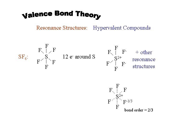 Resonance Structures: Hypervalent Compounds F SF 6: F F S F F F 12