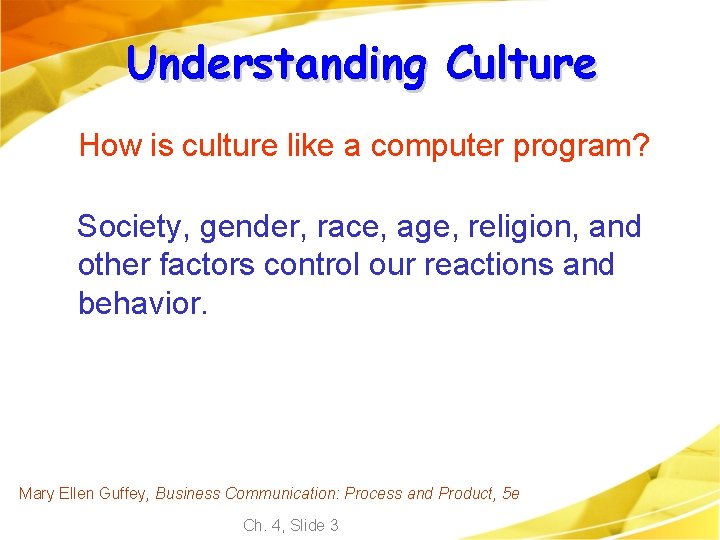 Understanding Culture How is culture like a computer program? Society, gender, race, age, religion,
