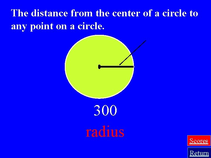 The distance from the center of a circle to any point on a circle.